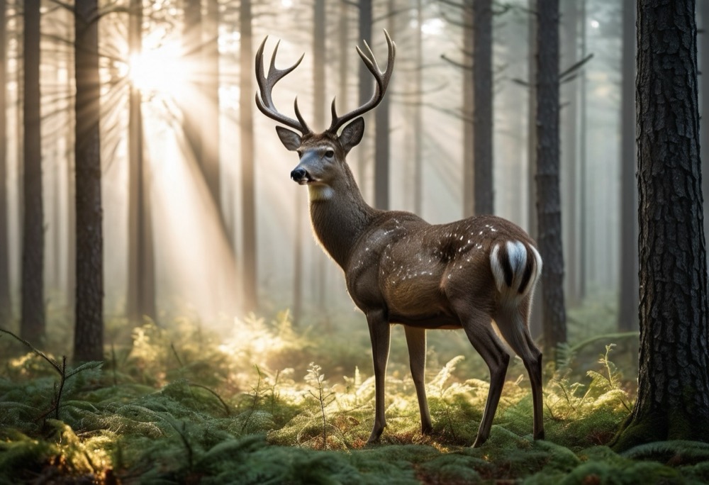 3D foam deer target in a forest clearing